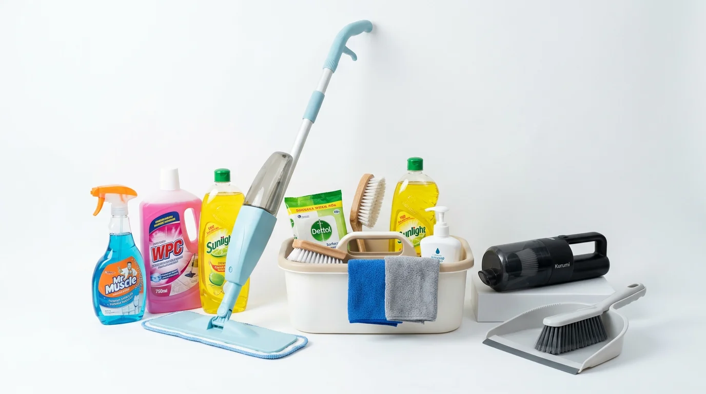 Koleksi alat kebersihan rumah yang lengkap bikin bersih-bersih jadi lebih ringan dan menyenangkan.