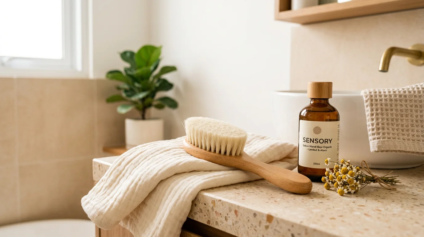 Sikat mandi bayi dengan bulu ultra lembut, dirancang khusus untuk kulit sensitif si kecil